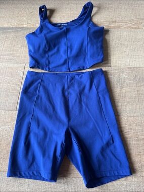 Womens Harmony and Balance Royal Blue High-Waist Bike Shorts Set M built in NWOT